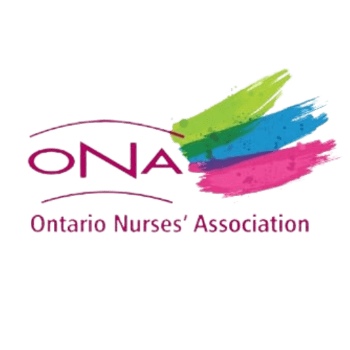 A green background with the words ona ontario nurses association